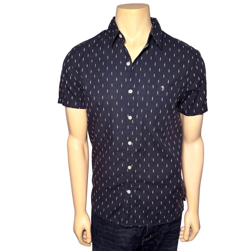 American Eagle Mens Navy Blue Diamond Pattern Short Sleeve Button Down Shirt M